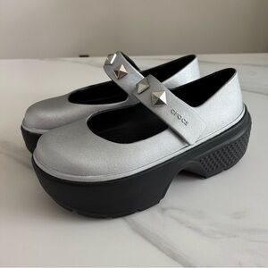 Crocs Stomp Silver Platform Mary Jane Shoes Sz 7